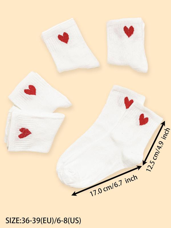 Women's 5 Pairs Heart Print Jacquard Ankle Socks, Lady Casual Style Soft Comfort Breathable Socks for Women, Multipack Low Cut Knit Crew Socks, Women's Comfortable Socks & Hosiery, Womenswear