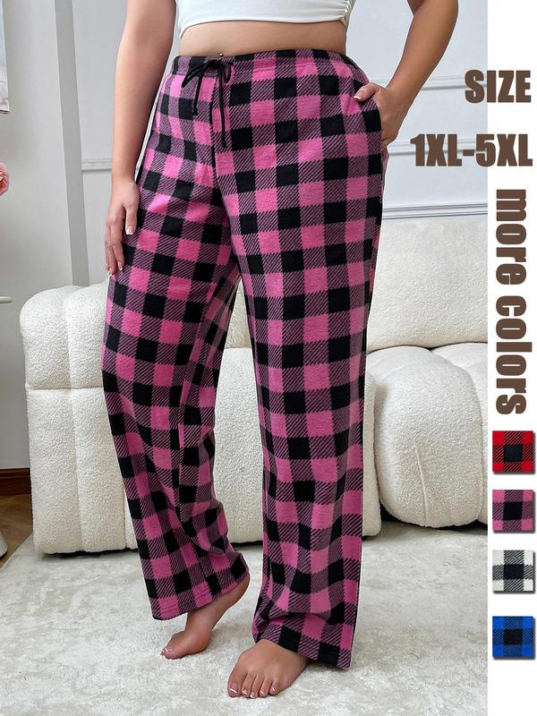  Christmas Plaid Print Drawstring Pocket Lounge Pants, Casual Comfy Trousers for Daily Wear, Women's Sleepwear for Fall & Winter