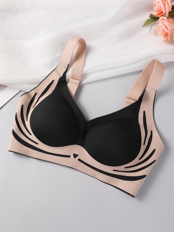 Women's Colorblock Print Wireless Bralette, Soft Comfy Breathable Bra, Women's Lingerie for All Seasons