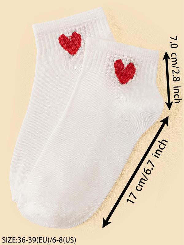 Women's 5 Pairs Heart Print Jacquard Ankle Socks, Lady Casual Style Soft Comfort Breathable Socks for Women, Multipack Low Cut Knit Crew Socks, Women's Comfortable Socks & Hosiery, Womenswear