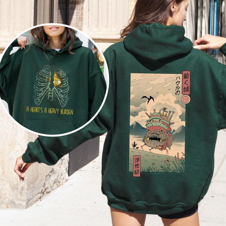 A Heart's A Heavy Burden 2 Sided Hoodie, Sweatshirt, Tshirt, Howls Moving Castle Shirt, Studio Ghibli, Anime