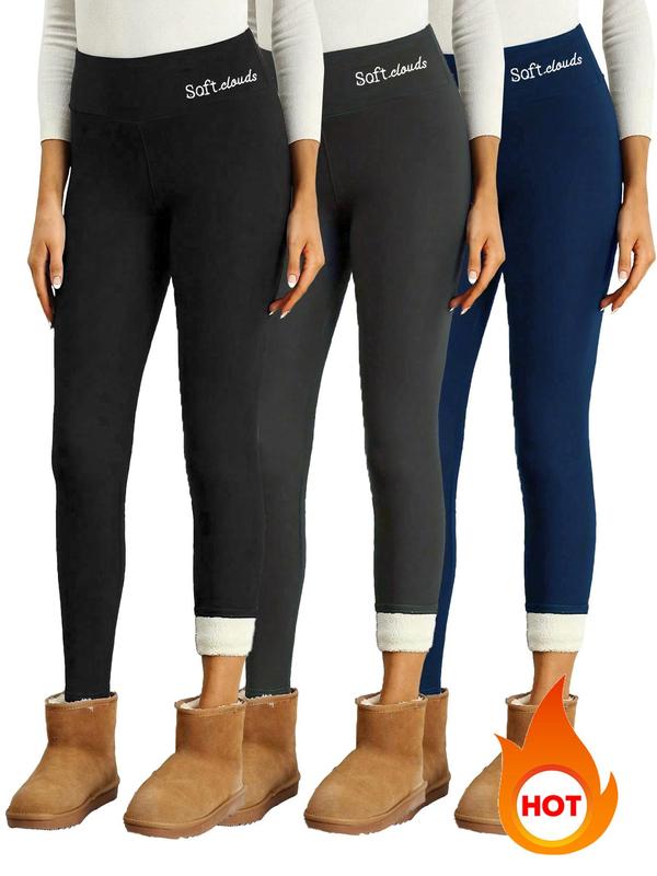 Women's Solid Color High Waist Thermal Lined Leggings, Casual Comfy Warm Skinny Pants for Fall & Winter, Ladies Bottoms for Daily Wear