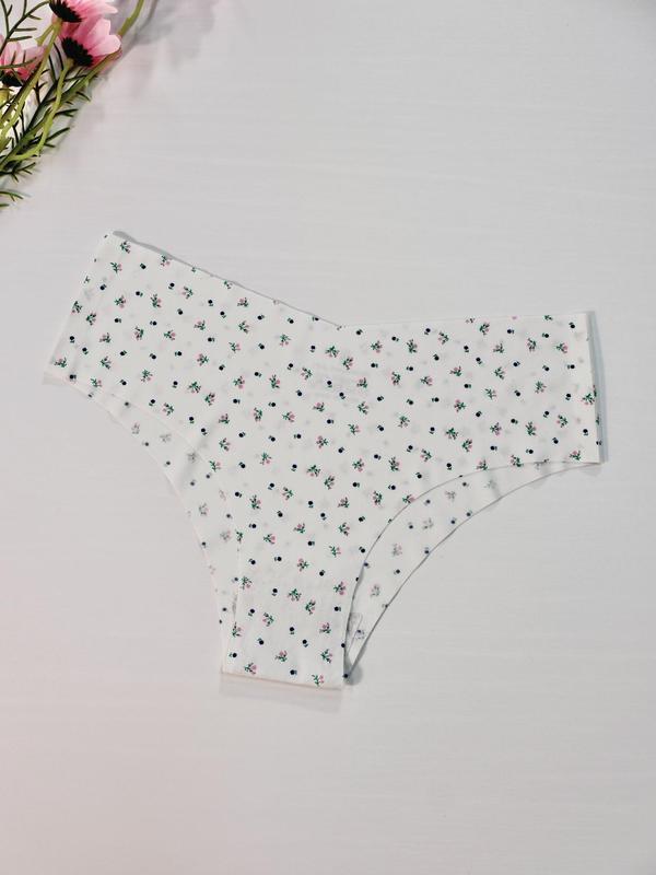 Women's Plain V-Waist Seamless Knicker, Breathable Comfortable Natural Waist Ditsy Floral Print Panties for Daily Wear, Ladies Underwear for All Seasons