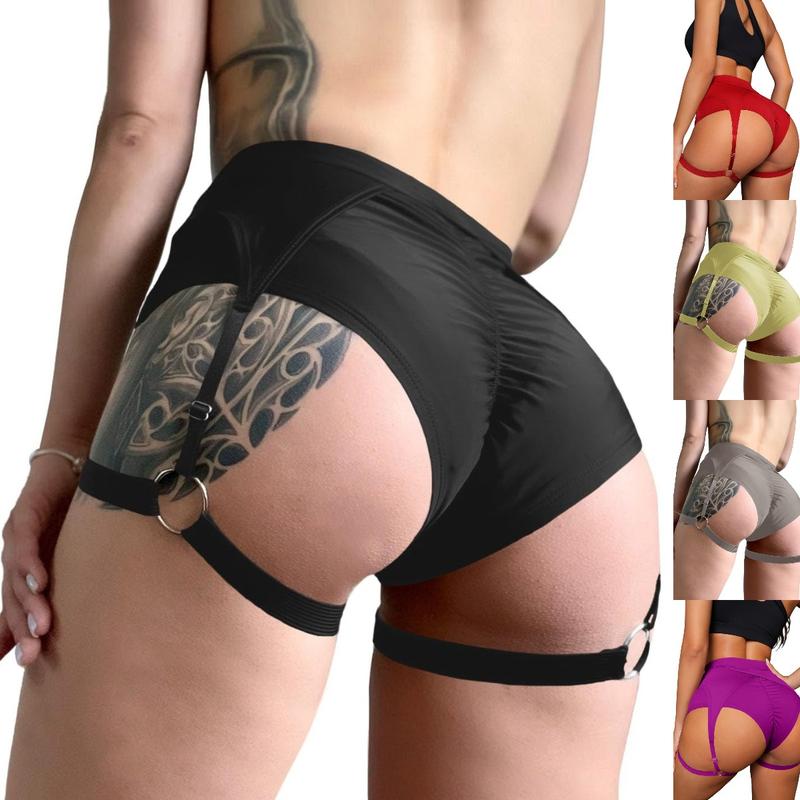 Goranbon Women's Booty Shorts with Garters High Waisted Biker Hot Pants Cheeky Garter Shorts