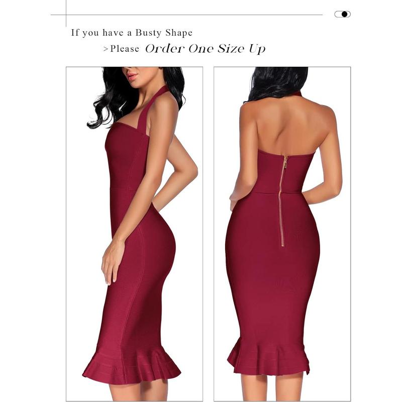 Women's V Neck Halter Fishtail Bandage Bodycon Dress Party