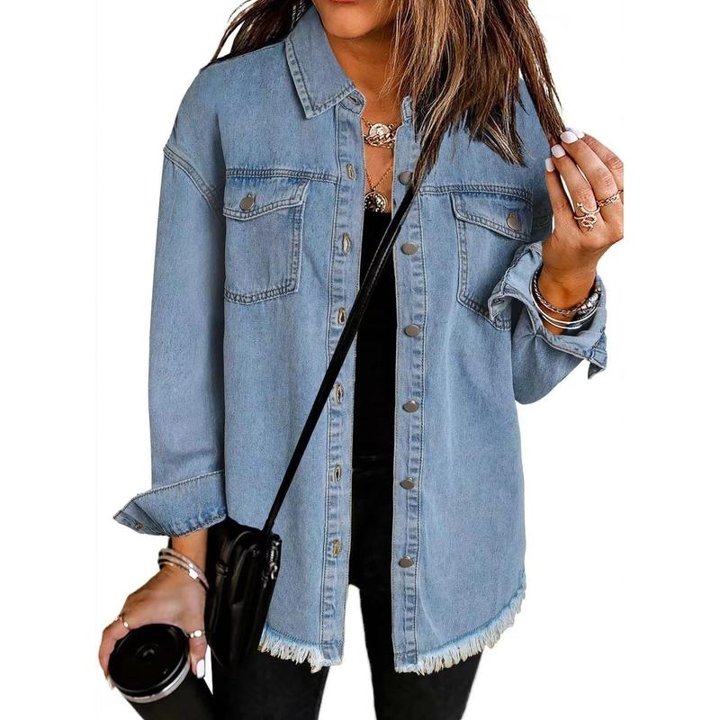 New Washed Denim Shirt Jacket for Women Autumn and Winter Personalized Street Style Frayed Hem Coat for Women