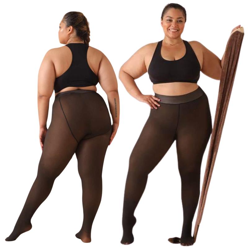 Soo Slick Magic Fleece Lined  Leggings Sheer Skin Tone Fleece Tights S-3XL - Translucent Lined Pants Winter Plus size warm  fall and winter Womenswear black Women