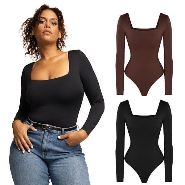 Popilush The Shapewear Bodysuit Long Sleeve Square Neck Shapewear Bodysuits Womenswear Tops Lady  Comfort