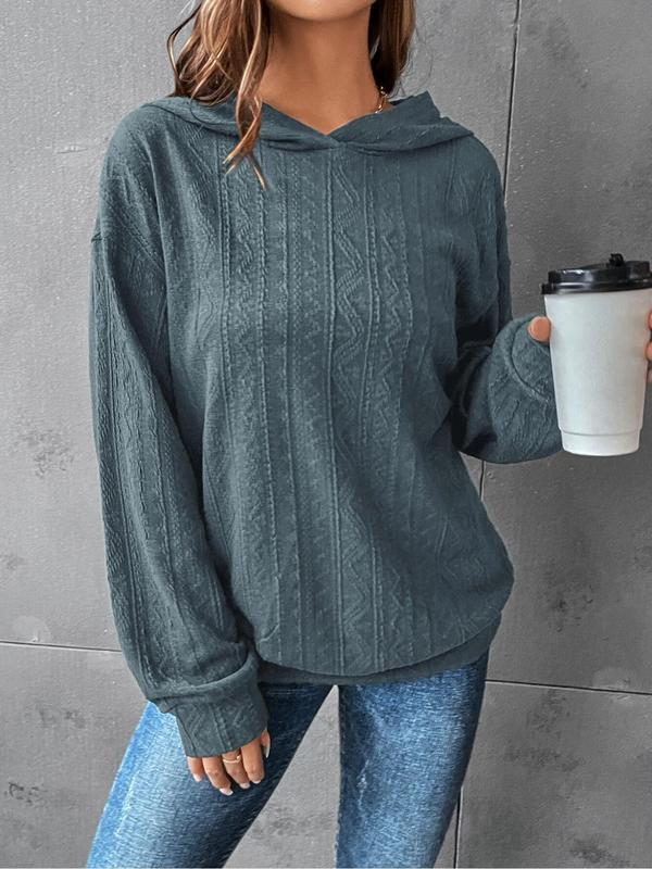 Women's Plain Textured Drop Shoulder Hoodie, Comfort Going Out Tops, Casual Basic Minimalist Comfort Longsleeves Pullover Tops for Fall & Winter, Lady Clothes for Daily Wear, Womenswear, Hoodies for Women