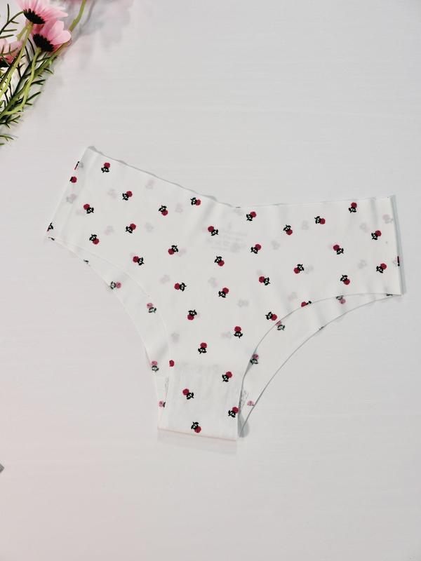 Women's Plain V-Waist Seamless Knicker, Breathable Comfortable Natural Waist Ditsy Floral Print Panties for Daily Wear, Ladies Underwear for All Seasons