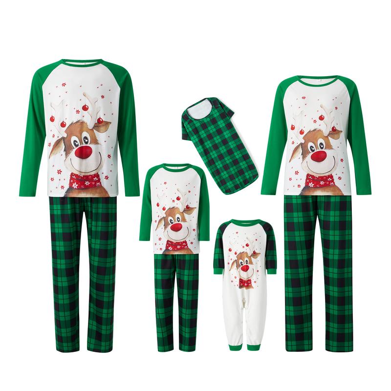 Family Matching Christmas Pajamas Sets Xmas Pj's Clothes Long Sleeve Elk Print Tops + Plaid Pants or Long Sleeve Patchwork Jumpsuit Sleepwear & Loungewear