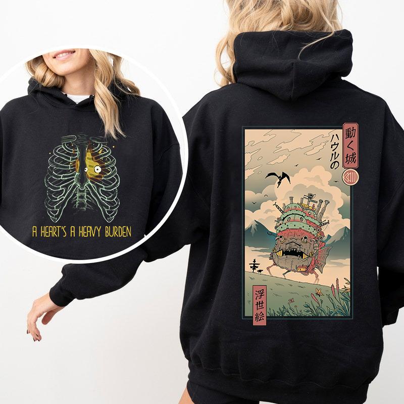 A Heart's A Heavy Burden 2 Sided Hoodie, Sweatshirt, Tshirt, Howls Moving Castle Shirt, Studio Ghibli, Anime