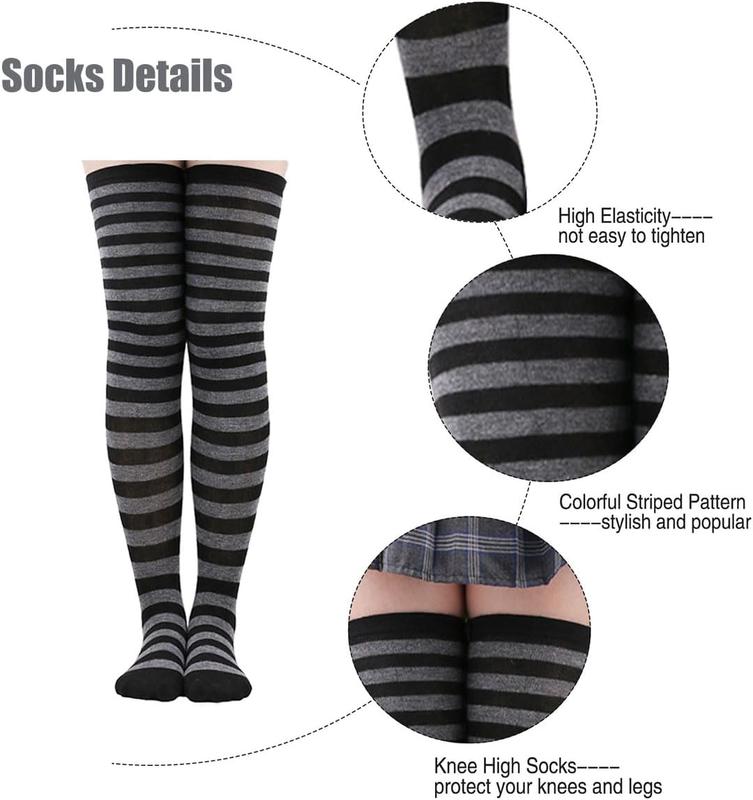 4 Pairs Womens Striped Arm Warmers Goth Y2K Knitted Fingerless Gloves with Long  High Socks Set