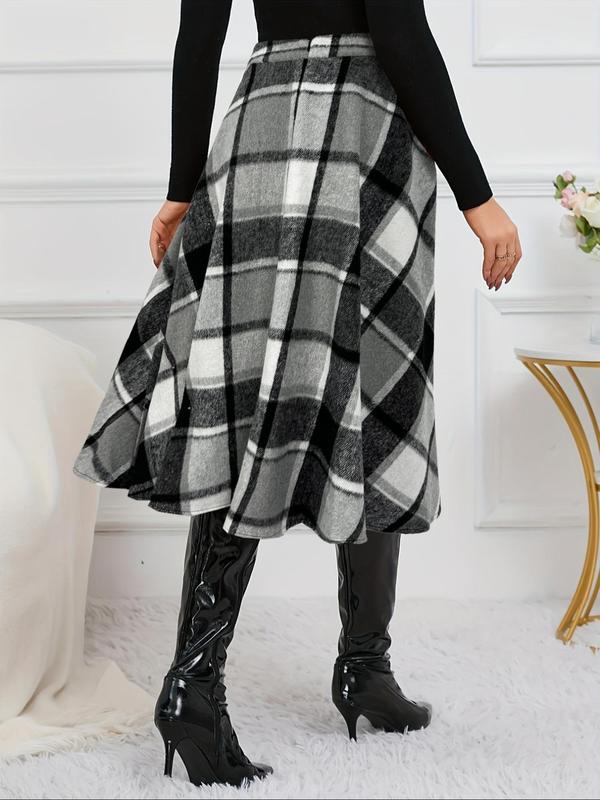 Women's Plaid Print Zipper A Line Skirt, Casual Fashionable Midi Skirt for Daily Outdoor Wear, Women's Bottoms for Fall & Winter, Going Out Bottoms, Winter Clothes Women, Fall Clothing Women, Skirts for Women Plaid Skirt