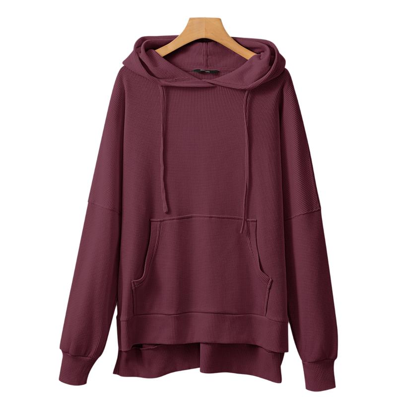 Dokotoo Oversized Hoodies for Women Casual Long Sleeve Waffle Knit Drawstring Side Slit Pullover Sweatshirts with Pocket