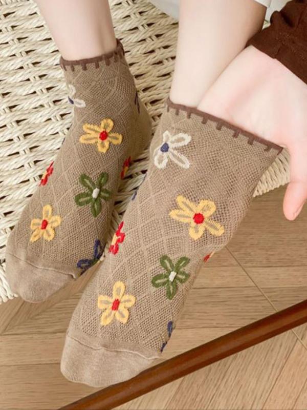 Women's 5 Pairs Floral Print Ankle Socks, Cute Breathable Socks for Daily Wear, Soft Comfy Socks for Women