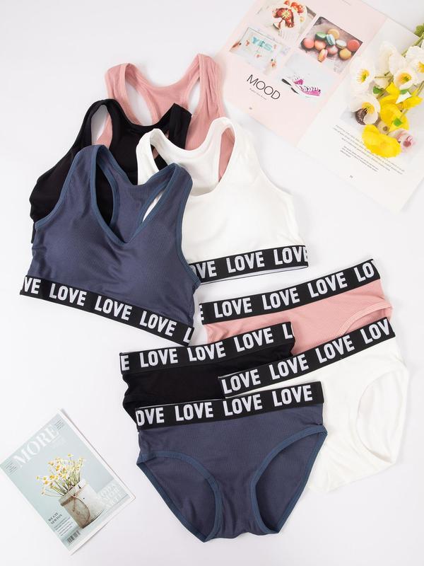 Women's Letter Tape Bra &  Panty Set, Casual Comfortable Wireless Bra & Panties Set for Daily Wear, Lingerie Set for All Seasons