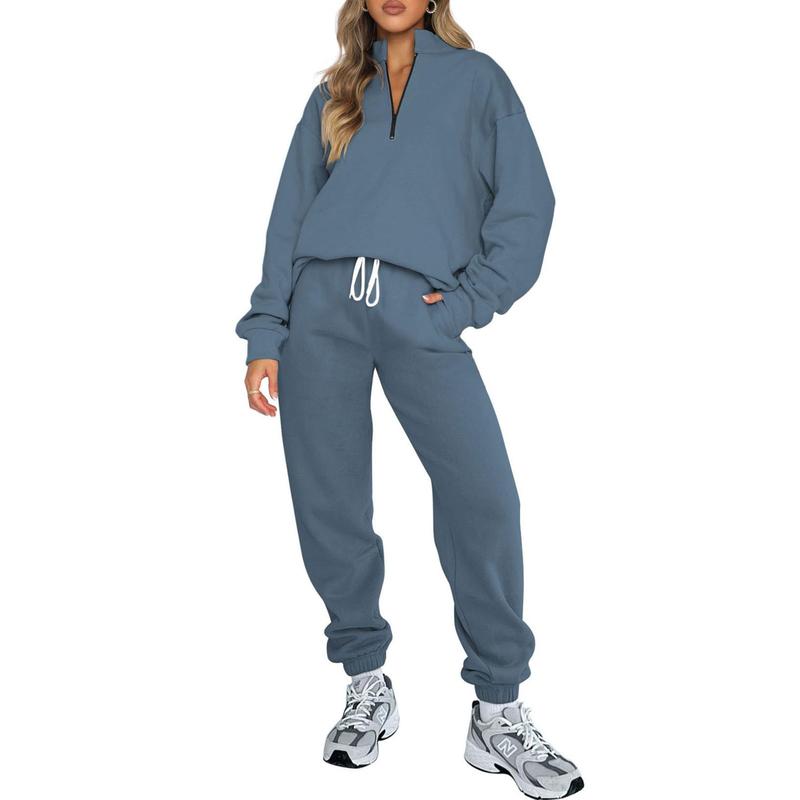 Aleumdr Women 2 Piece Outfits Sweatsuit Oversized Half Zip Pullover Longleeve Sweatshirt Jogger Pants Set with Pockets Casual Tracksuit Comfortable