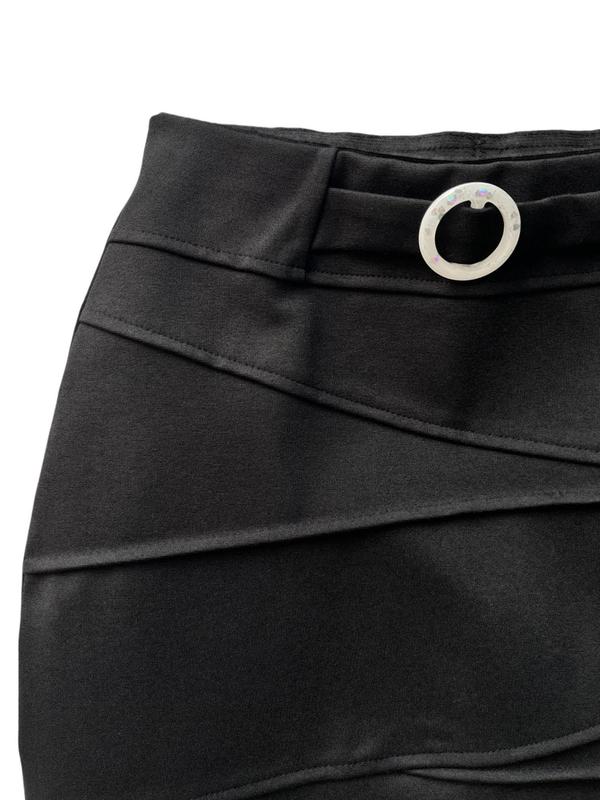 Women's Solid Color Buckle Decor Bodycon Skirt, Elegant Fashion Knee Length Skirt for Work Office Business, Ladies Fall & Winter Clothes