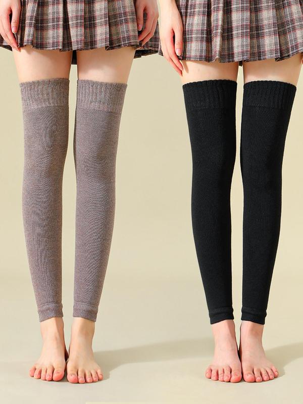 Women's Solid Color Thermal Lined Knee High Socks, Casual Comfy Warm Socks for Fall & Winter, Women's Socks for Daily Wear