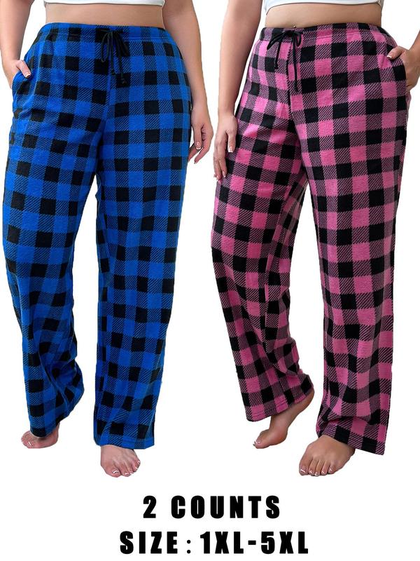  Christmas Plaid Print Drawstring Pocket Lounge Pants, Casual Comfy Trousers for Daily Wear, Women's Sleepwear for Fall & Winter