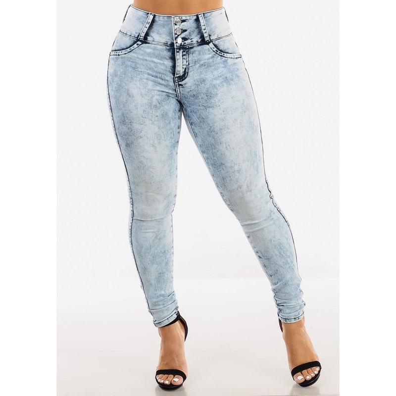 Butt Lift High Waist Acid Wash Skinny Jeans