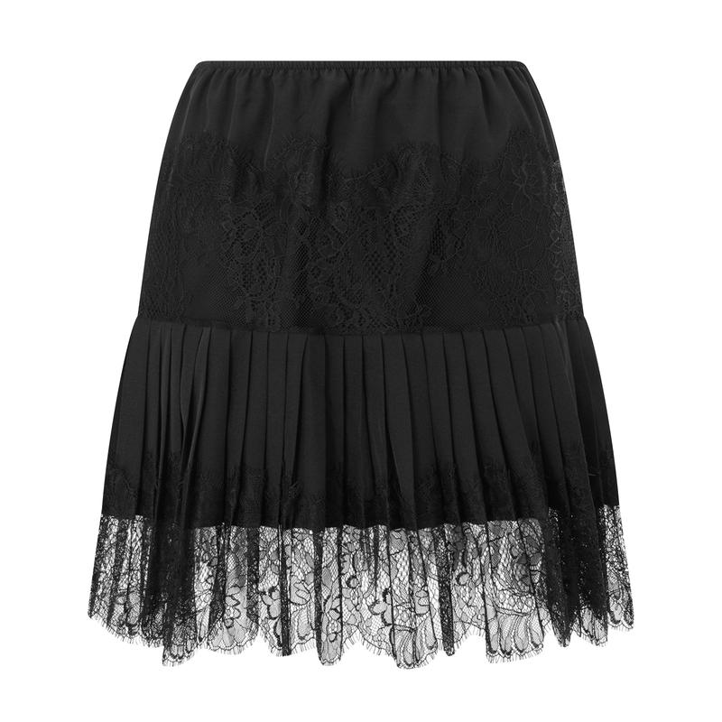 Women Lace Tiered Mini Skirt Summer Elastic Pleated Lace Trim Half Slip Low Rise Flowy Short Skirts Underskirt