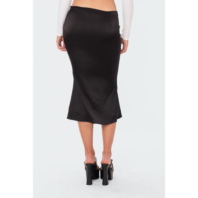 Low-Rise Satin Midi Skirt