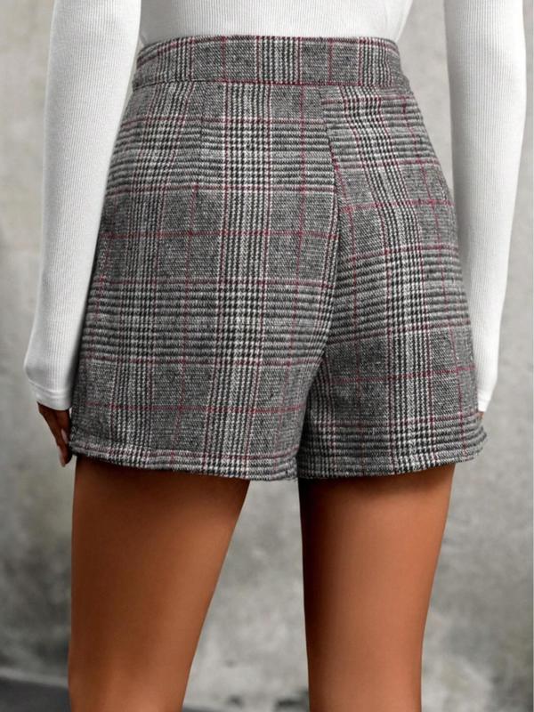 Women's Plaid Print 2 in 1 Button Front Skirt, Casual High Waist A Line Skirt for Fall & Winter, Women's Clothing for Daily Wear