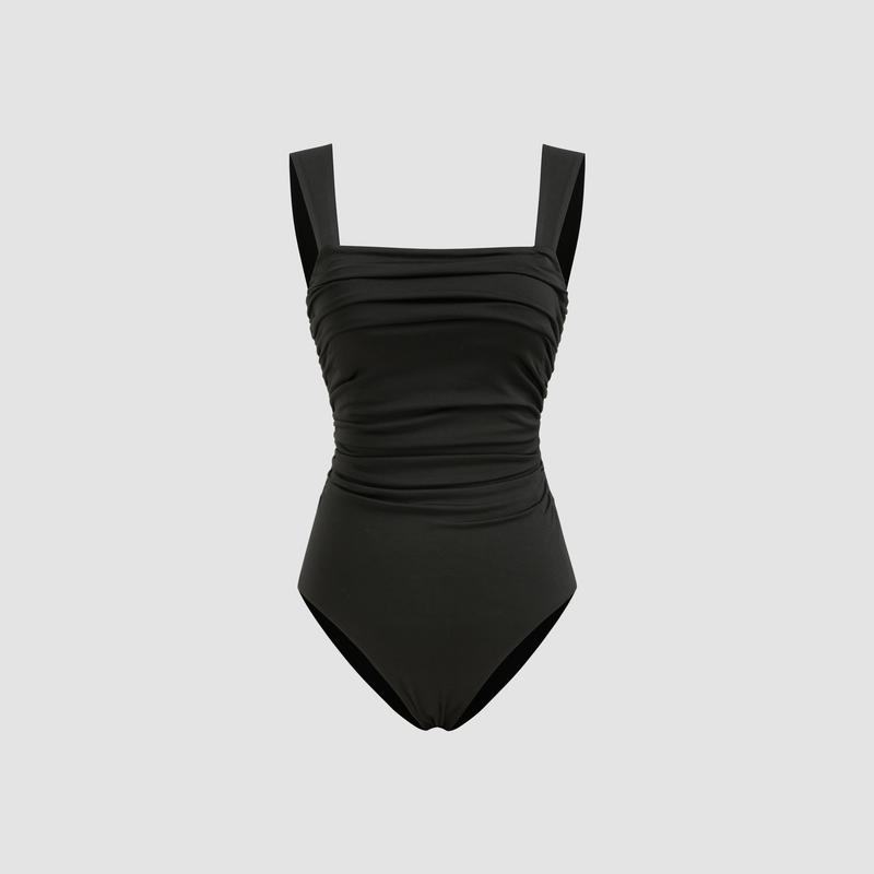 Cider [2 colors, size 2-24] Square Neck Ruched Bowknot Bodysuit