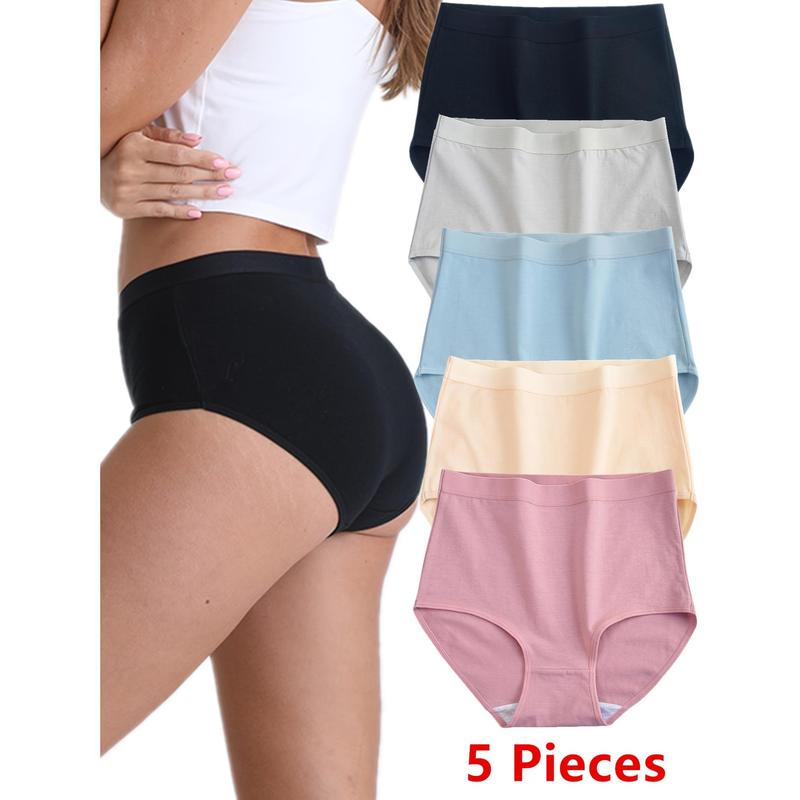 5pcs Solid Seamless Briefs, Simple Comfy Breathable Stretchy Intimates Panties, Women's Lingerie & Underwear