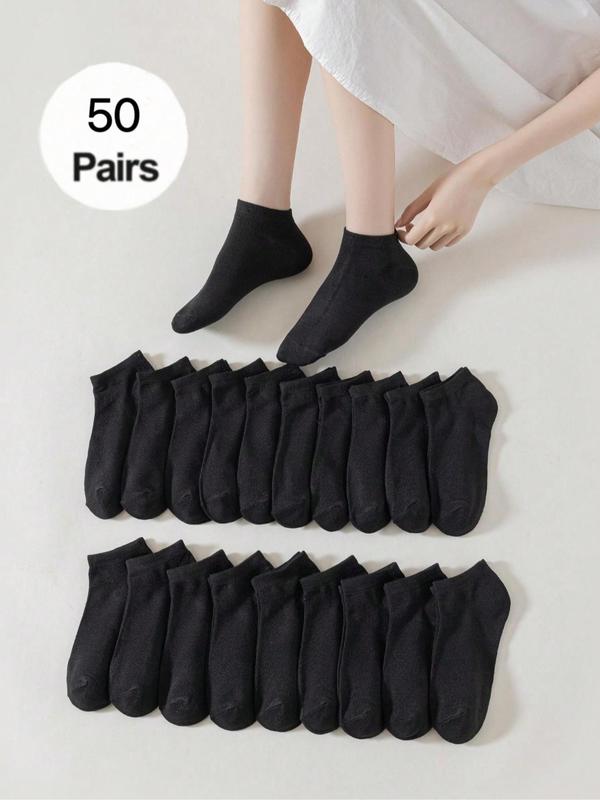 Women's 50 Pairs Solid Ankle Socks, Casual Comfortable Breathable Socks for Daily Wear, Multipack Low Cut Socks for Women & Girls