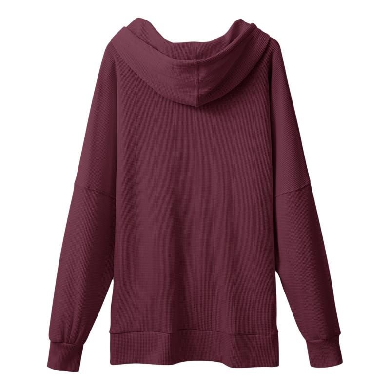 Dokotoo Oversized Hoodies for Women Casual Long Sleeve Waffle Knit Drawstring Side Slit Pullover Sweatshirts with Pocket