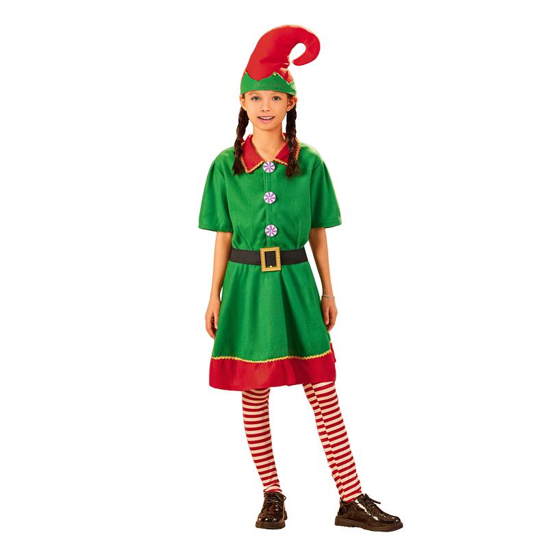 2024 New Christmas Elf Costume for Parents and Child, Short Sleeve Dress Pants over the Kneel with Hat, Belt and Socks Xmas Clothes HOT