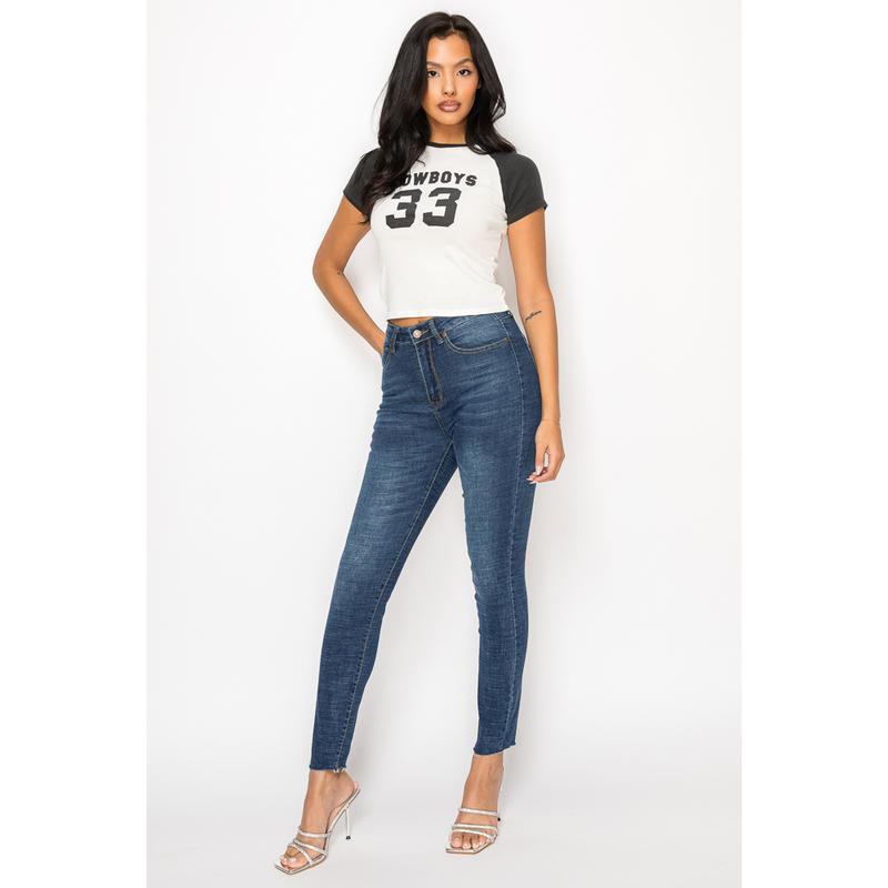 Free Junns (FJ-01-88527) Women's High-Waisted Skinny Jeans, Dark Wash, Stretch Denim, Sculpting Fit – Sleek & Comfortable Casual Bottoms