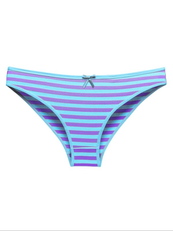 Women's Bow Front Striped Print Knicker, Soft Comfy Breathable Panty for Daily Wear, Women's Underwear Bottoms for All Seasons, Korean Streetwear