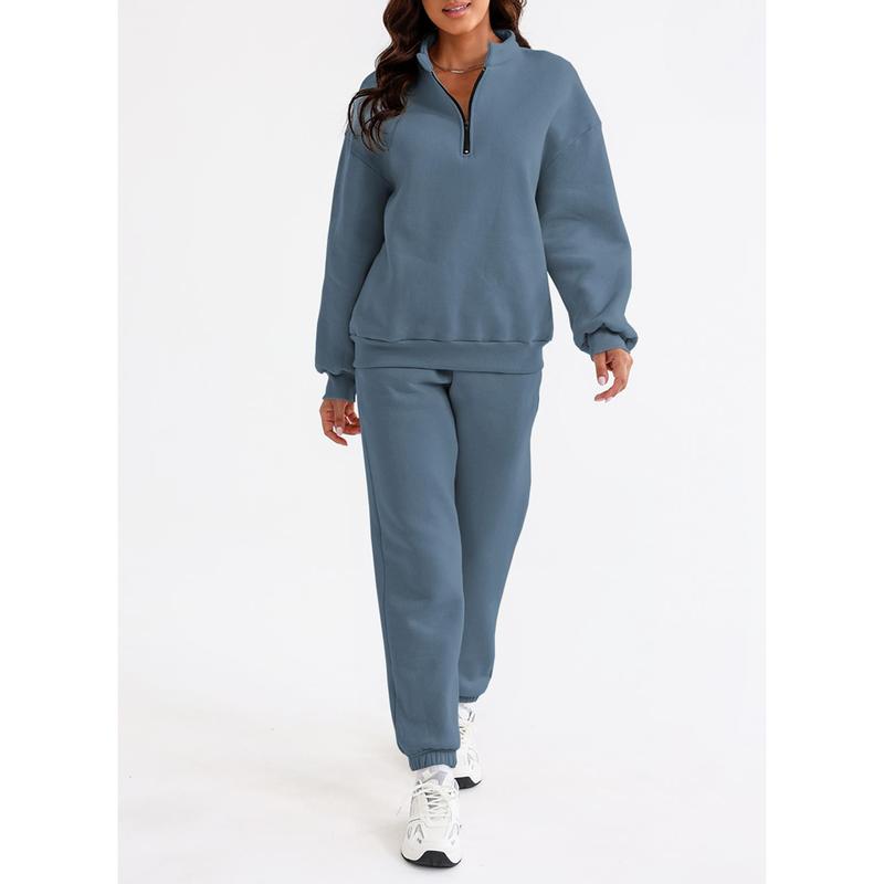 Aleumdr Women 2 Piece Outfits Sweatsuit Oversized Half Zip Pullover Longleeve Sweatshirt Jogger Pants Set with Pockets Casual Tracksuit Comfortable