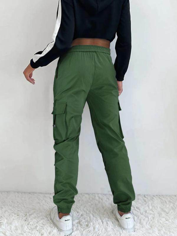 Women's Plain Drawstring Waist Cargo Pants, Casual Pocket Jogger Pants for Women, Women's Trousers for All Seasons