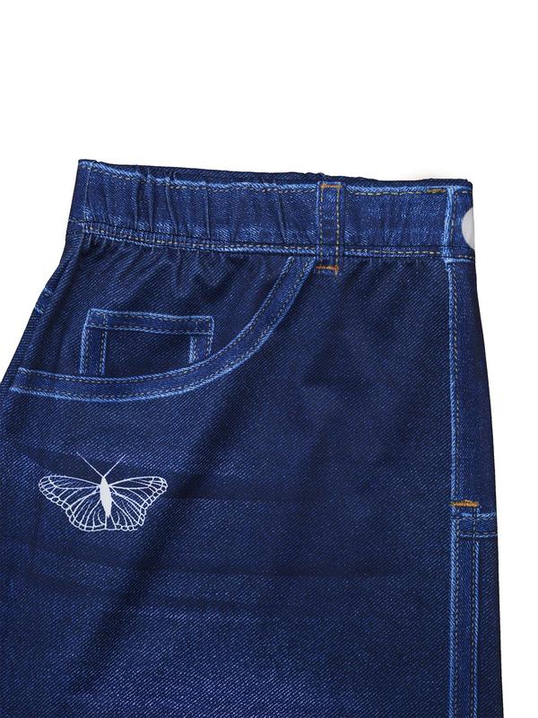 Women's Butterfly Pattern Denim-effect Print Skirt, Fashion Casual Fake Pocket Skirt for Daily Holiday Vacation Wear, Ladies Bottoms for Summer