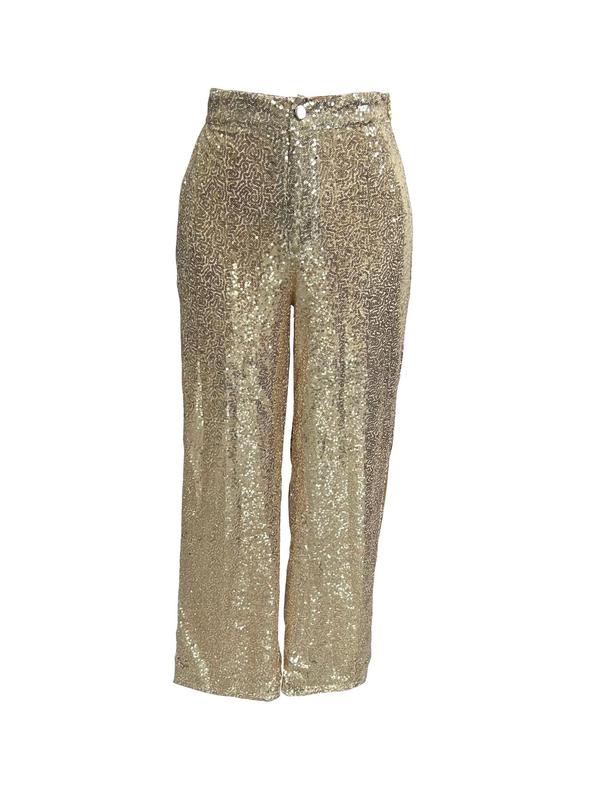 Women's Glitter Sequin Button Fly Straight Leg Pants, Elegant Comfy Trousers for Party Holiday Vacation, Ladies Bottoms for Fall & Winter