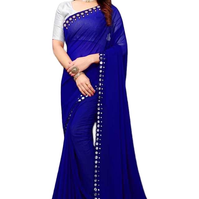 Georgette Saree with Mirror Work - Regular Free Size - Dress, Fit