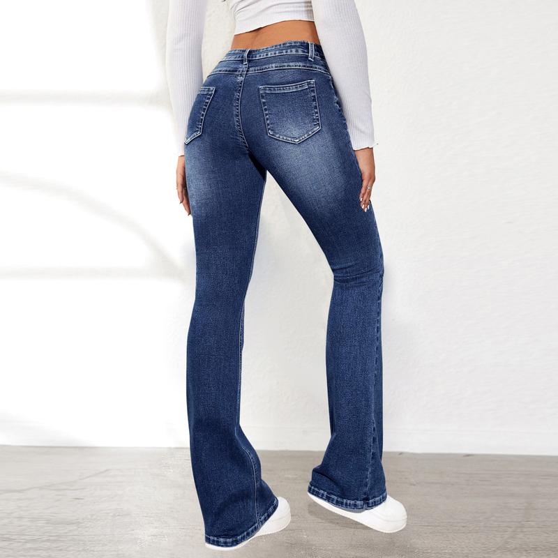 Casual Temperament Commute Jeans Women's Washed Slim Fit Slimming Bootcut Pants All-Matching Pants riden jeans