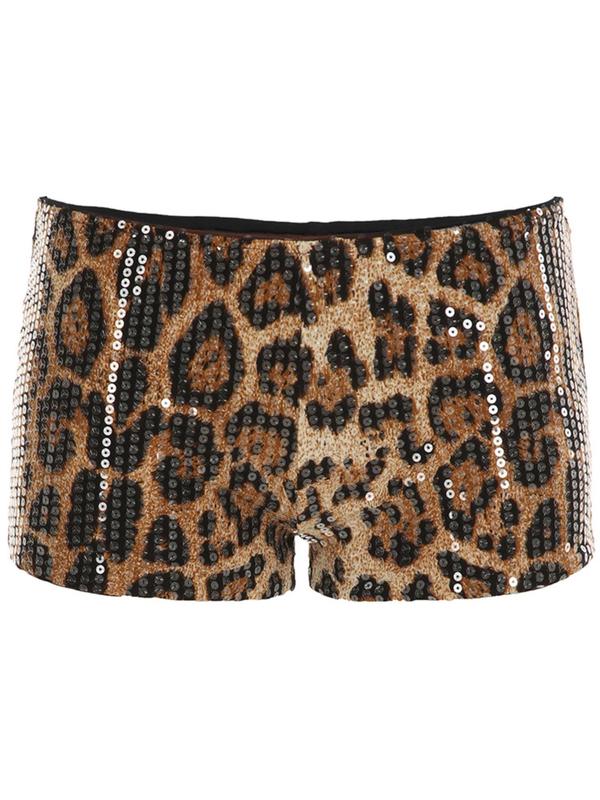 Women's Leopard Print Sequins Skinny Shorts, Y2K Fashion Casual Drop Waist Shorts for Daily Outdoor Wear, Ladies Bottoms for Summer