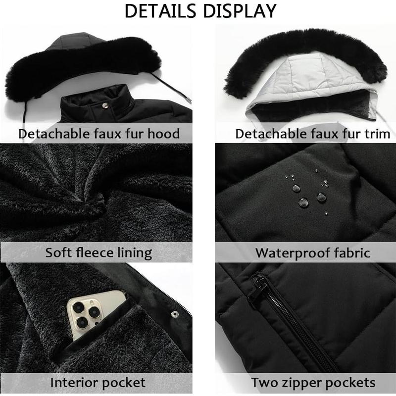 MOERDENG Women's Winter Puffer Coat Thicken Fleece Lined Down Jacket Waterproof Faux Fur Detachable Hooded Parka