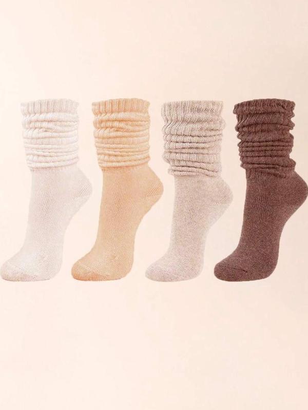 Women's Solid Color Mid-calf Scrunch Socks, Casual Comfy Warm Socks for Fall & Winter, Women's Socks for Daily Wear