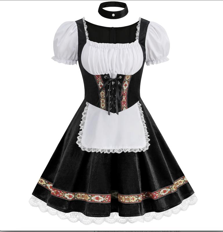 Women's Halloween German Bavarian Costume Velvet Dirndl Dress for Oktoberfest - Accessories, Womenswear  Adjustable Clothing Ribbon Style