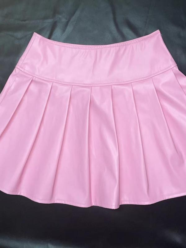 Women's Plain High Waist Pleated Pu Leather Skirt, Fashionable Mini Skirt for Party Club Dating, Ladies Spring & Fall Bottoms, Y2k Clothing