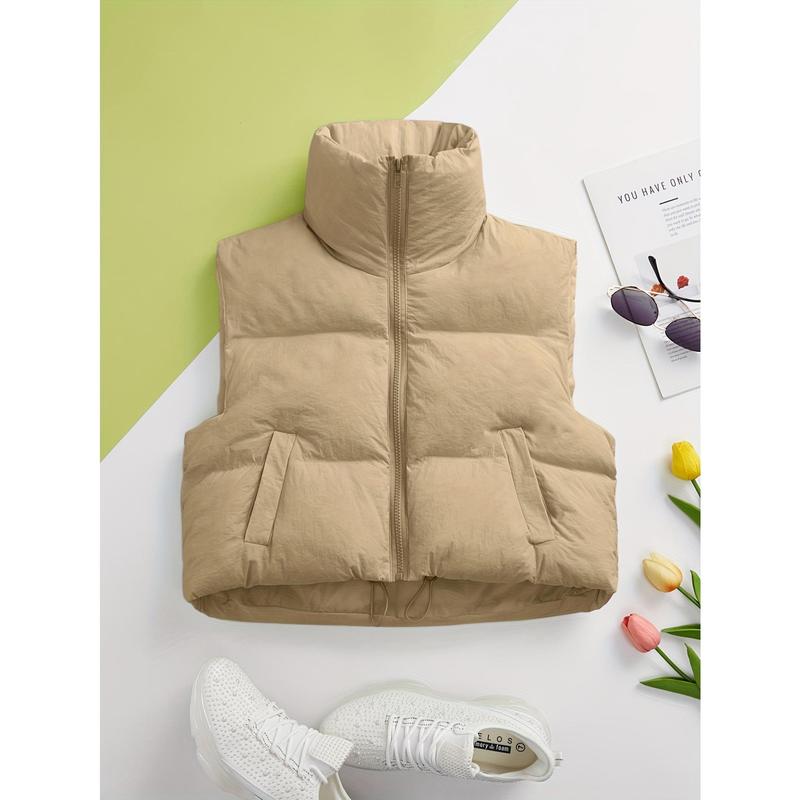 Solid Color Zipper Fleece Vest Jacket, Casual Sleeveless Warm Vest Coat, Autumn and Winter Women's Clothing