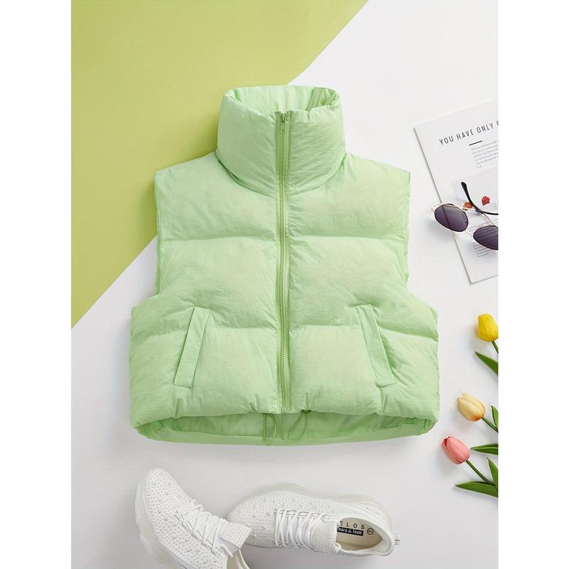 Solid Color Zipper Fleece Vest Jacket, Casual Sleeveless Warm Vest Coat, Autumn and Winter Women's Clothing