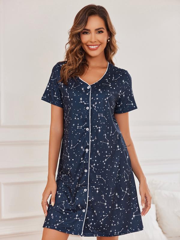 Nightgowns for Women 2 Pack Button Down Sleepshirt Short Sleeve Nightshirt Soft Sleepwear V Neck Pajama Dress Loungewear Womenswear Bra Fashion Summer Outfits 2024